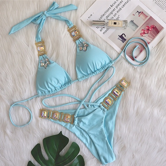Light Blue Rhinestone Bikini - Picture 6 of 8